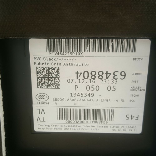 BMW F45 Tür Verkleidung VORNE LINKS Stoff Grid Anthrazit  Lichtpaket ABHOLUNG 