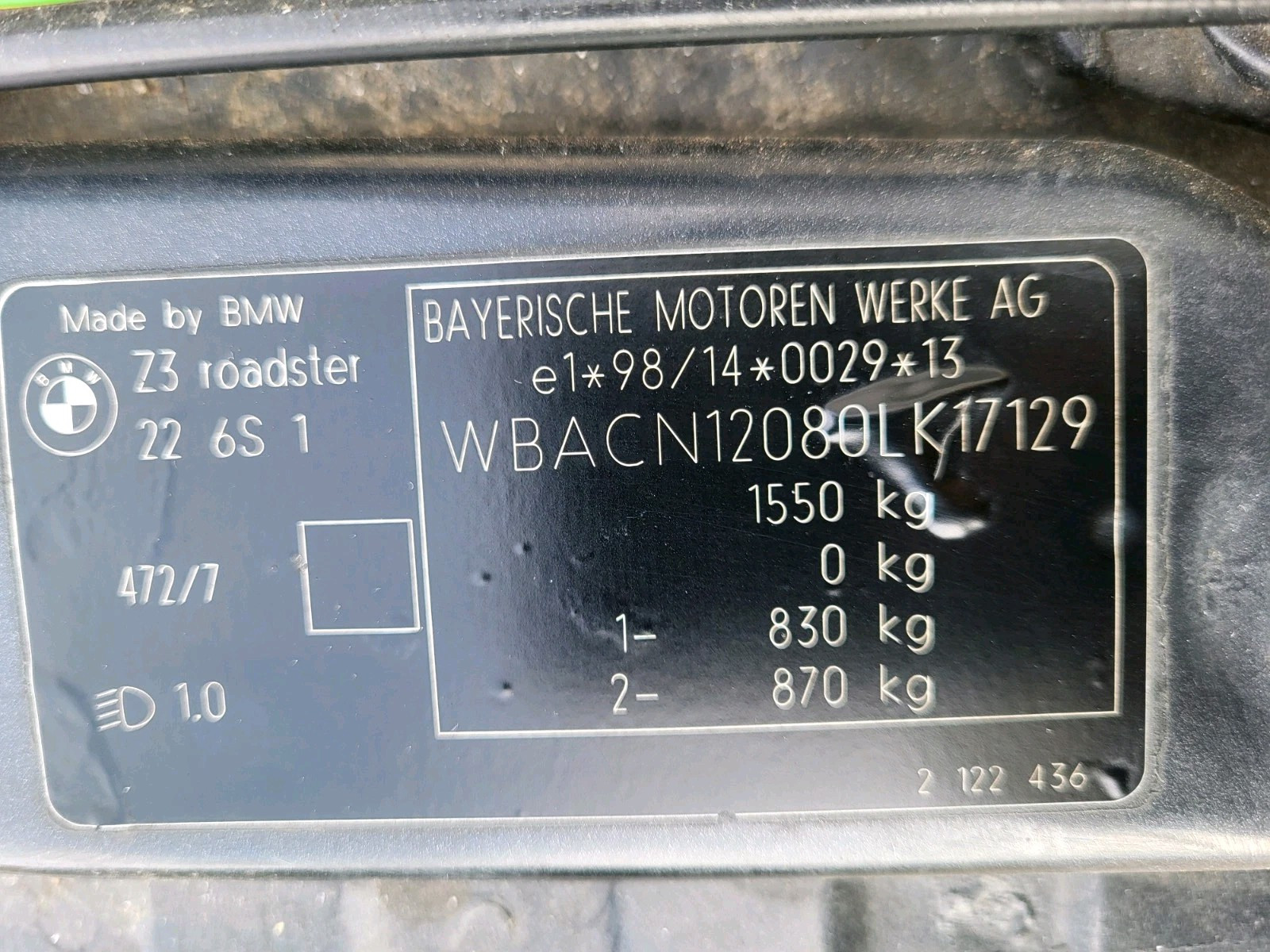 BMW Z3 Roadster Kotflügel Seitenwand  HINTEN rechts ODER links grau ABHOLUNG 