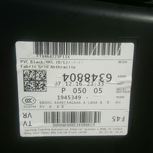 BMW F45 Tür Verkleidung VORNE RECHTS Stoff Grid Anthrazit  Lichtpaket ABHOLUNG 