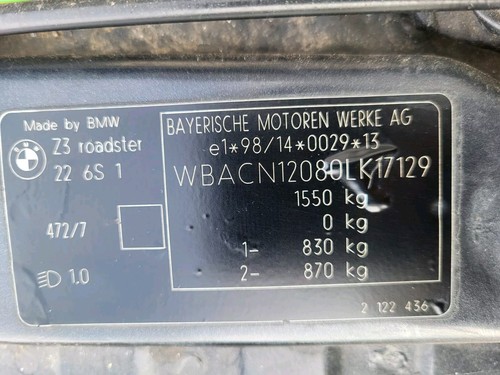 Tür BMW Z3 Roadster Fahrer ODER Beifahrer Türe Sterling Grau Metallic  ABHOLUNG